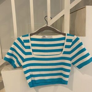 Zara Blue and White Striped Knit Top